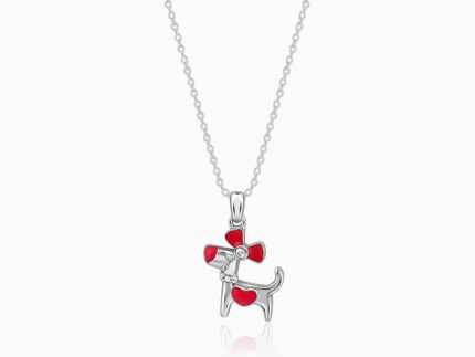 Silver Pink Puppy Kids Pendant With Link Chain