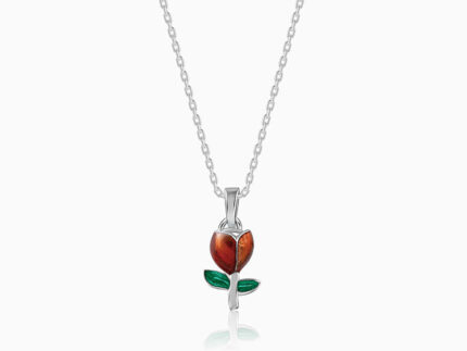 Silver Red Roses Pendant With Link Chain