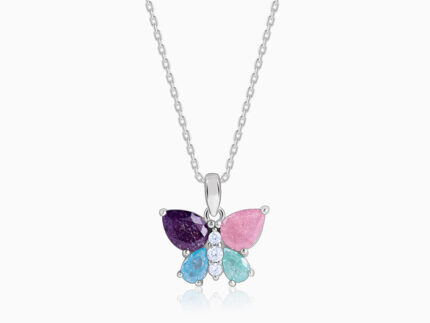 Silver Colourful Butterfly Pendant with Link Chain