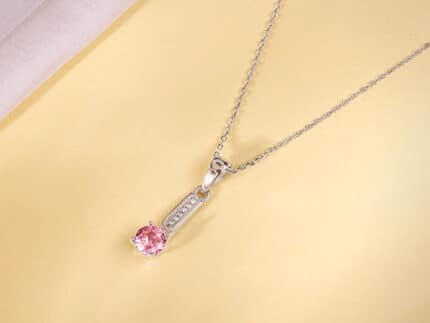 Silver Pink Glam Pendant With Link Chain