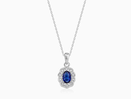 Silver Royal Halo Pendant with Link Chain