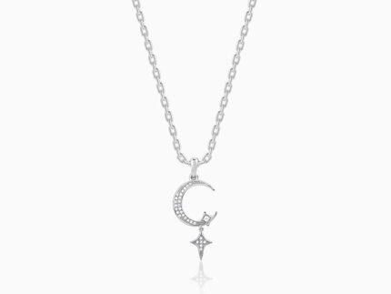 Silver Moon Pendant With Link Chain