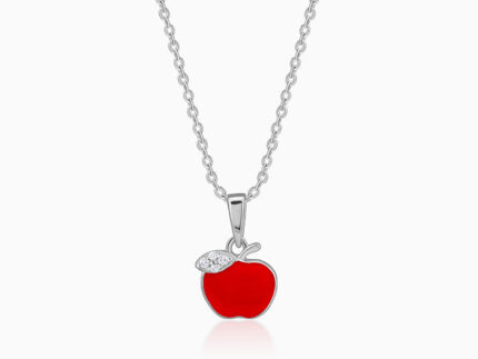 Silver Apple Kids Pendant With Link Chain
