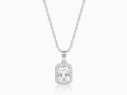 Silver Radiant Square Pendant with Link Chain