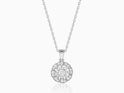 Silver Dahlia Bloom Pendant With Link Chain