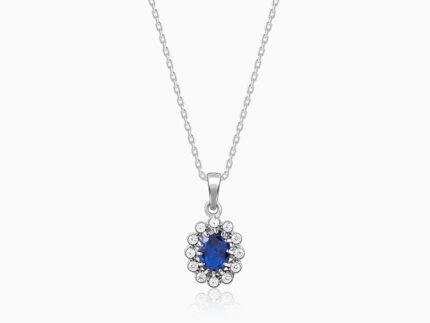 Silver Azure Floral Pendant With Link Chain