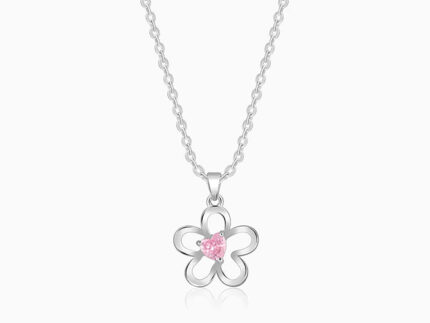 Silver Cherished Flower Pendant With Link Chain