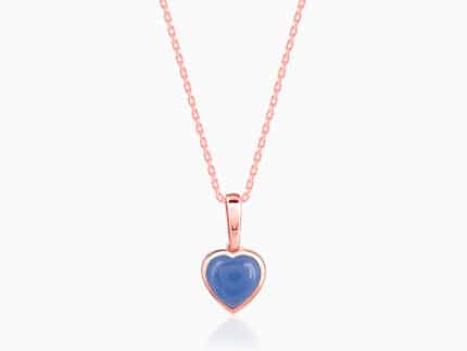 Rose Gold Heart Aquamarine Pendant with Link Chain