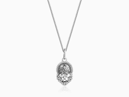 Oxidised Silver Lionheart Crown Pendant With Box Chain For Him