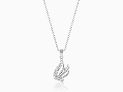 Silver Zircon Winged Pendant With Link Chain