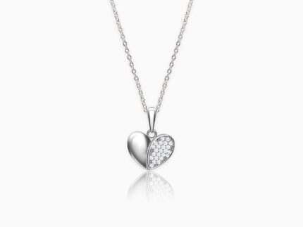 Silver Charming Heart Pendant With Link Chain