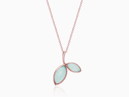 Rose Gold Aqua Dual Chalcedony Leaf Pendant