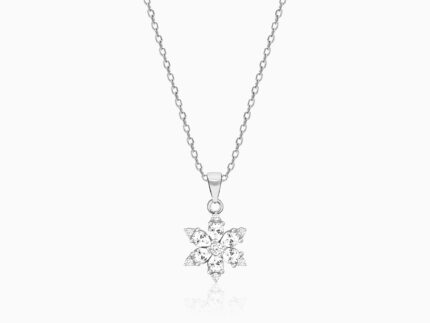 Silver Flowery Snowflake Pendant With Link Chain