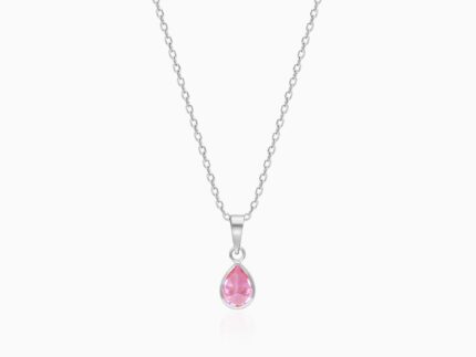 Silver Pink Drop Pendant With Link Chain