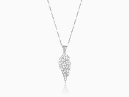 Silver Zircon Wing It Pendant With Link Chain