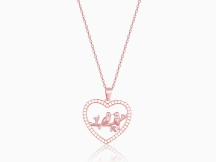 Rose Gold Love Birds Pendant With Link Chain