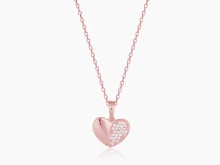 Rose Gold Made for Each Other Heart Pendant With Link Chain