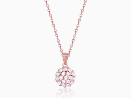 Rose Gold Zircon Flower Pendant With Link Chain