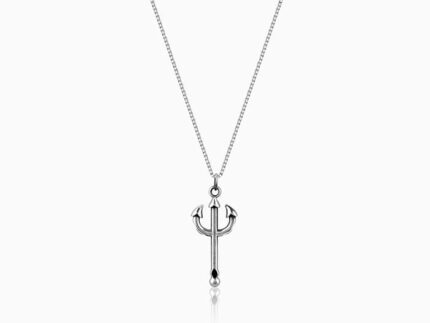 Oxidised Silver Trident Pendant with Box Chain For Him