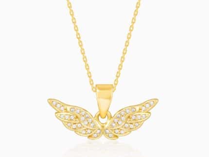 Golden Angel Wings Pendant With Link Chain