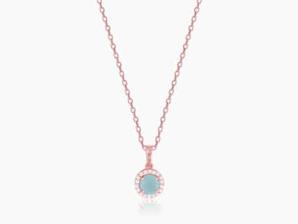 Rose Gold Blue Halo Pendant With Link Chain