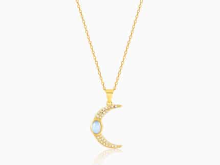 Golden Zircon Moon Pendant With Link Chain