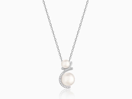Silver Twin Pearl Pendant With Link Chain