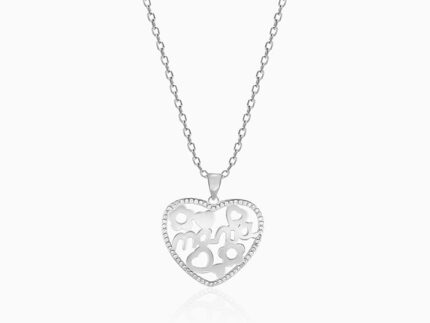 Silver MAMA Heart Pendant with Link Chain