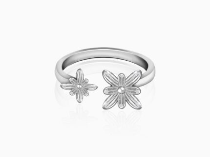 Silver Dual Blooming Flower Ring