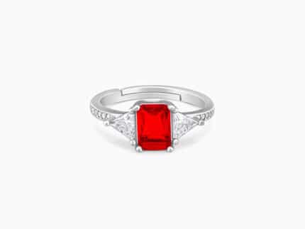 Silver Red Baguette Ring