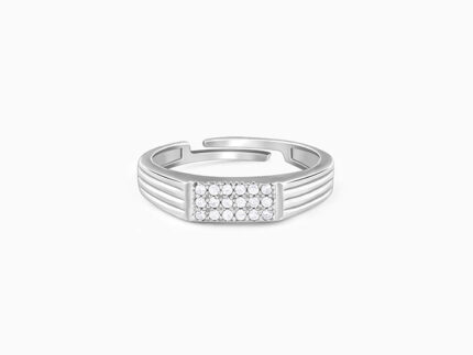 Silver Zircon Rectangle Ring For Him