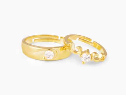 Golden Glowing in Love Couple Rings