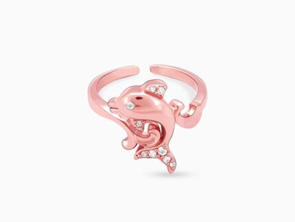 Rose Gold Diving Beluga Whale Ring