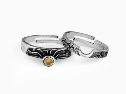 Oxidised Silver Celestial Love Couple Bands