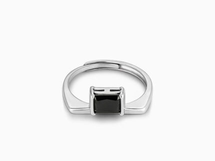 Silver Black Square Ring