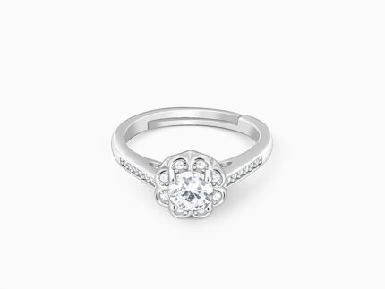 Silver Zircon Flower Blossom Ring