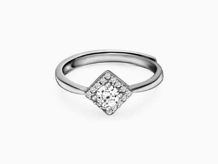 Silver Zircon Symmetry Square Ring