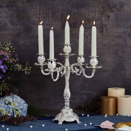Heritage Silver Plated Five-Arm Candle Stand