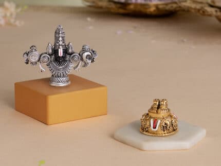 Lord Balaji Face Idol - Silver Plated (4 Inch) with Balaji Charan with Shanku Chakra Namam – Gold Plated (2 Inch) - Combo