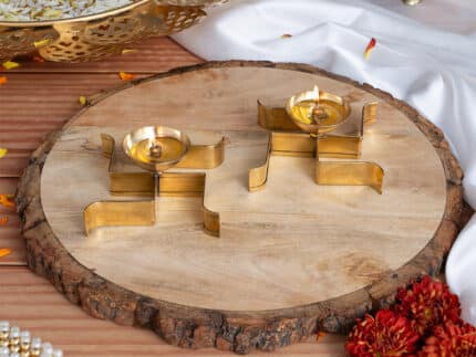 Brass Horizontal Swastika Symbol Diya (Set of 2)