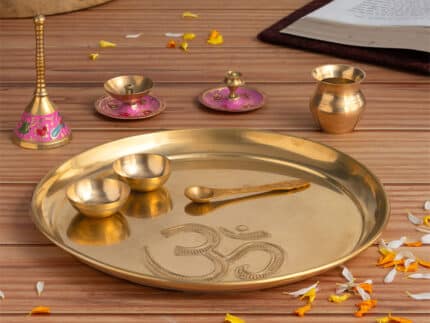 Brass Om Engraved Pooja Thali Set (10 Inch)