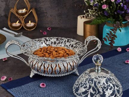 Luxury Silver Bowl with Lid - German Silver (8.5 Inches)