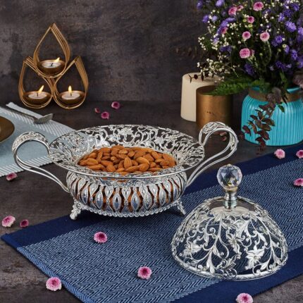 Luxury Silver Bowl with Lid - German Silver (10.5 Inches)
