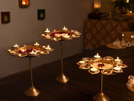 Diya Holder Flower Urli with Stand (Set of 3)
