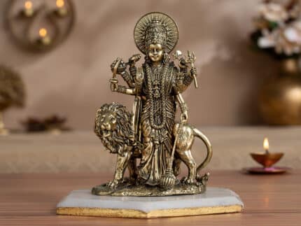 Brass Standing Durga Maa Murti with Lion ( 6 Inch)