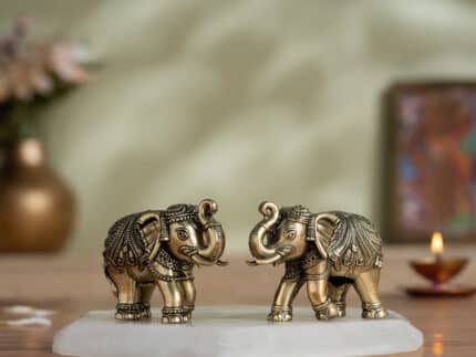 Brass Vastu Trunk Up Brass Elephant Statue Pair (2 Inch)