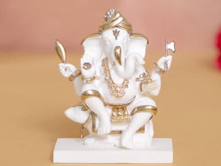 Premium White & Gold Lord Ganesh With Mushak