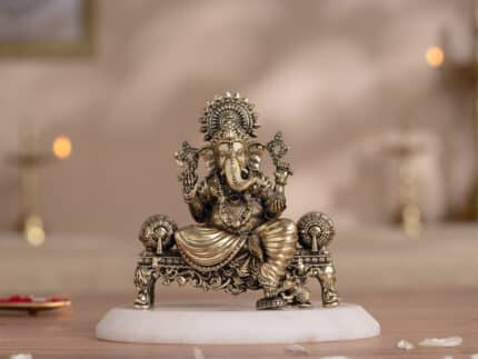 Brass Ganesh Idol Virajman On Sinhasan (4 Inch)