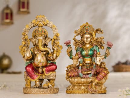 Ganesh Lakshmi Murti With Antique Finish Pair (10 Inch)