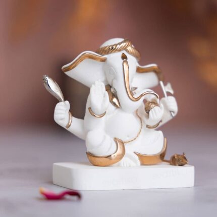 Exquisite White & Gold Plated Kaan Ganesh Murti (3.5 Inch)